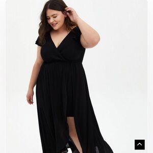 NWT Black Gauze Maxi Walk Thru Dress with Romper Underneath.